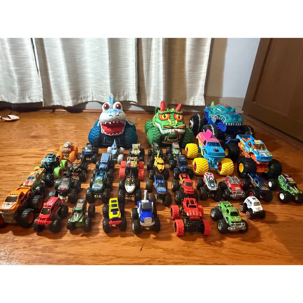 Huge Monster Jam Truck Lot 40+ Grave Digger Blue Thunder Marvel Jurassic World